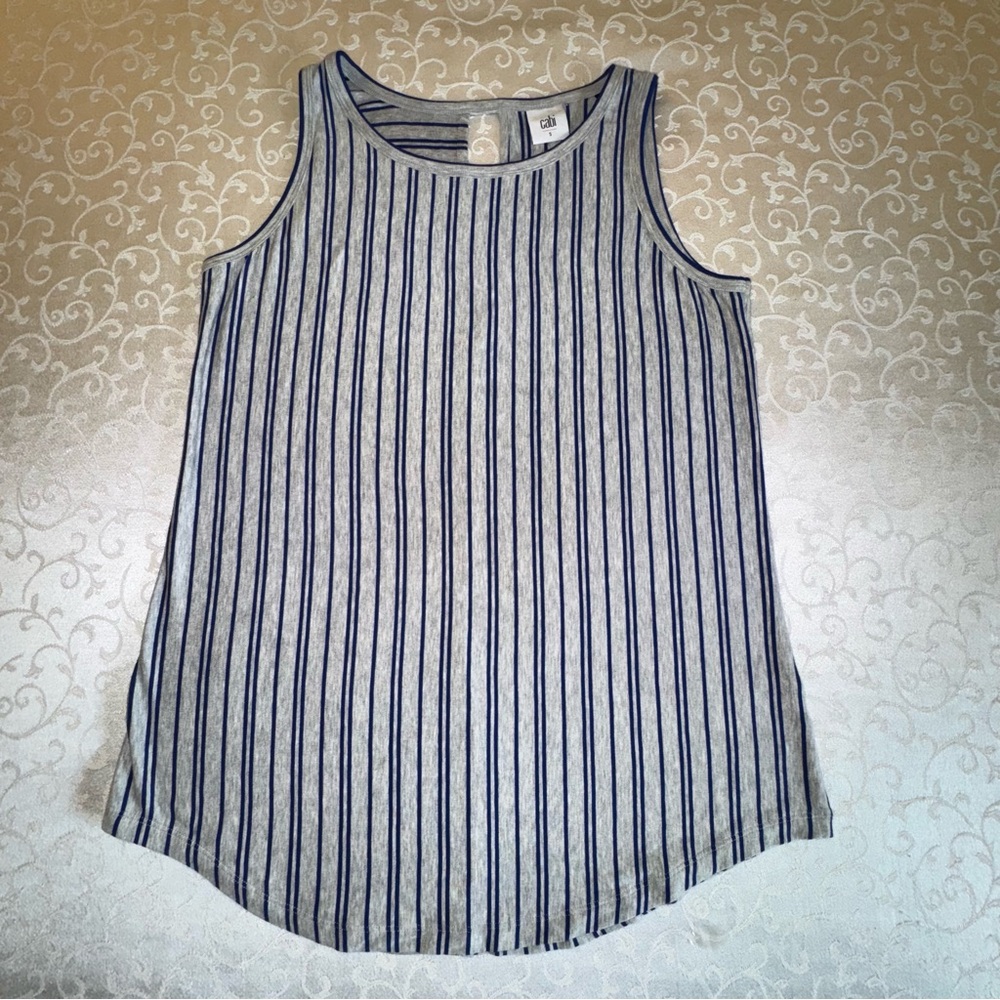 Cabi Ticker Tee Striped Blue and Gray Tank Top - Picture 9 of 16